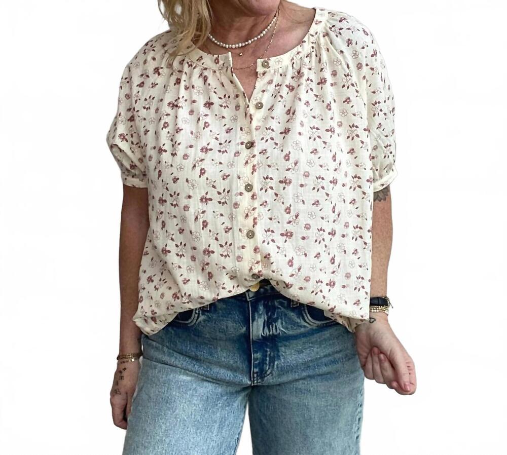 NEW VINE & LOVE floral puff sleeve button-down blouse in multi